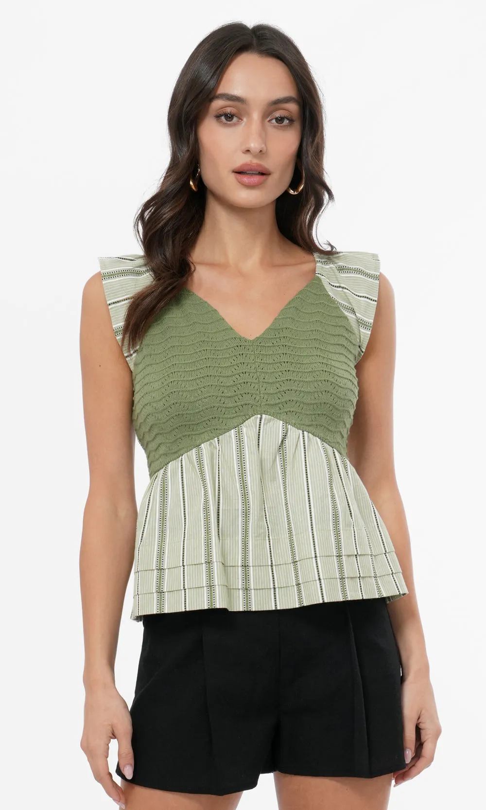 Gillian Mixed Media Stripe Open Tie Back Top Breezy Comfort