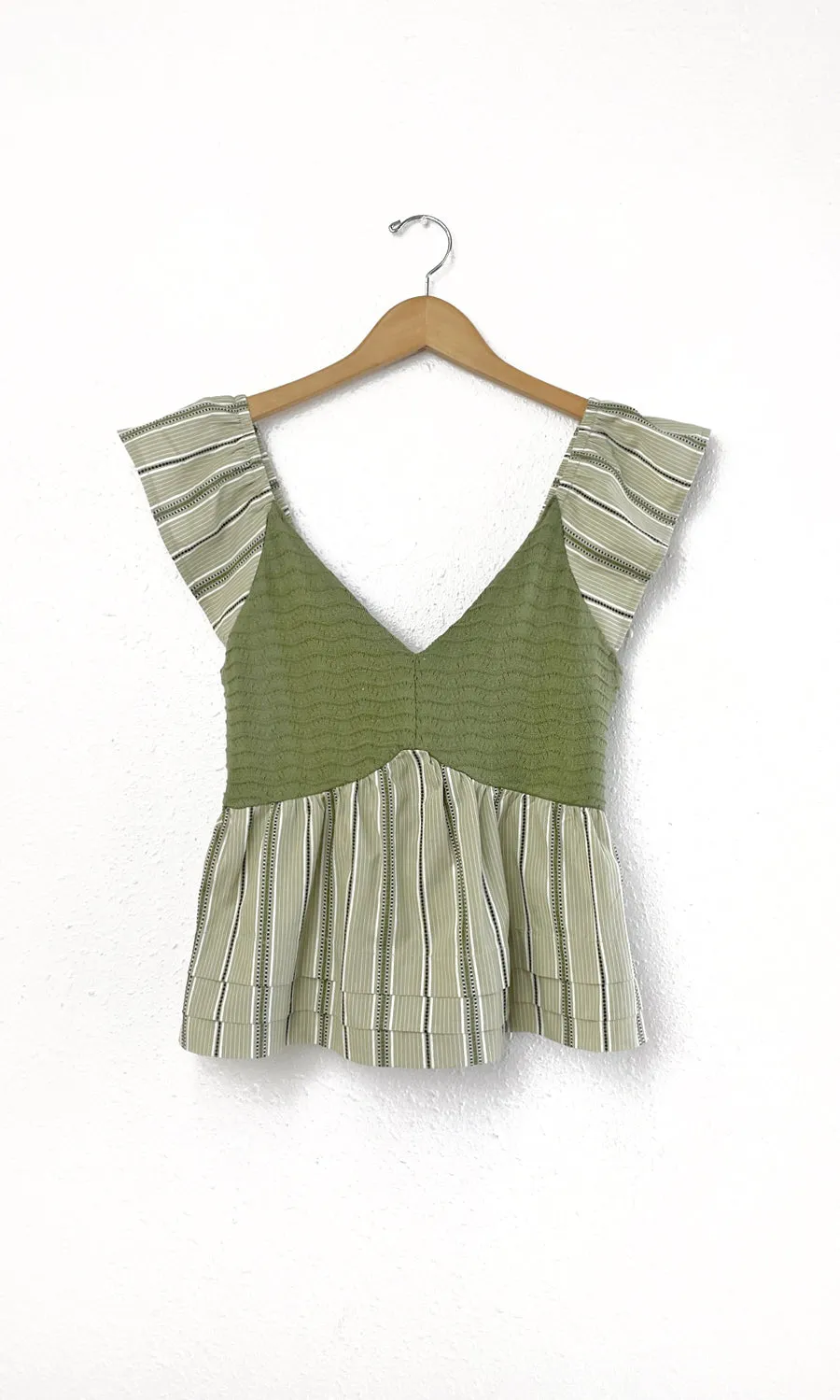 Gillian Mixed Media Stripe Open Tie Back Top Breezy Comfort
