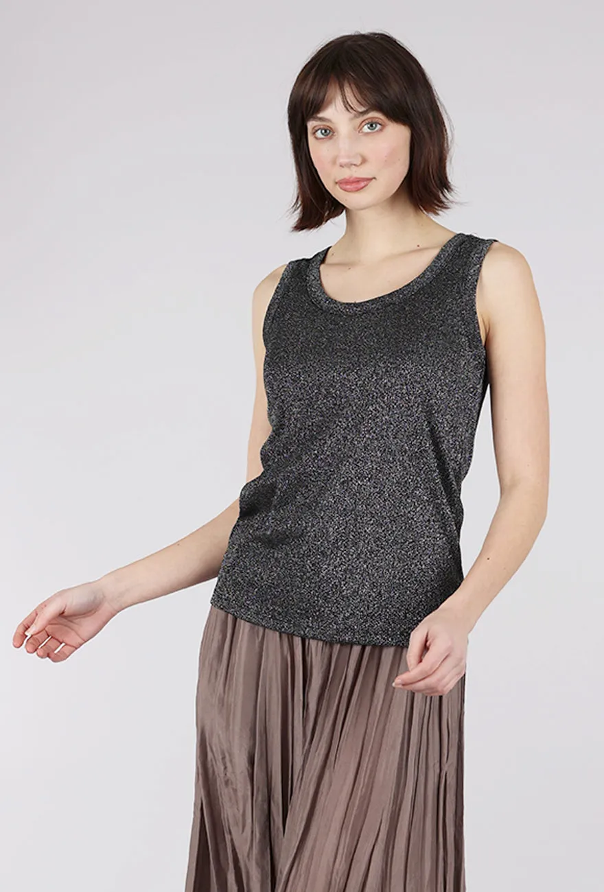 Floral Print Glitter Tank Top, Black
