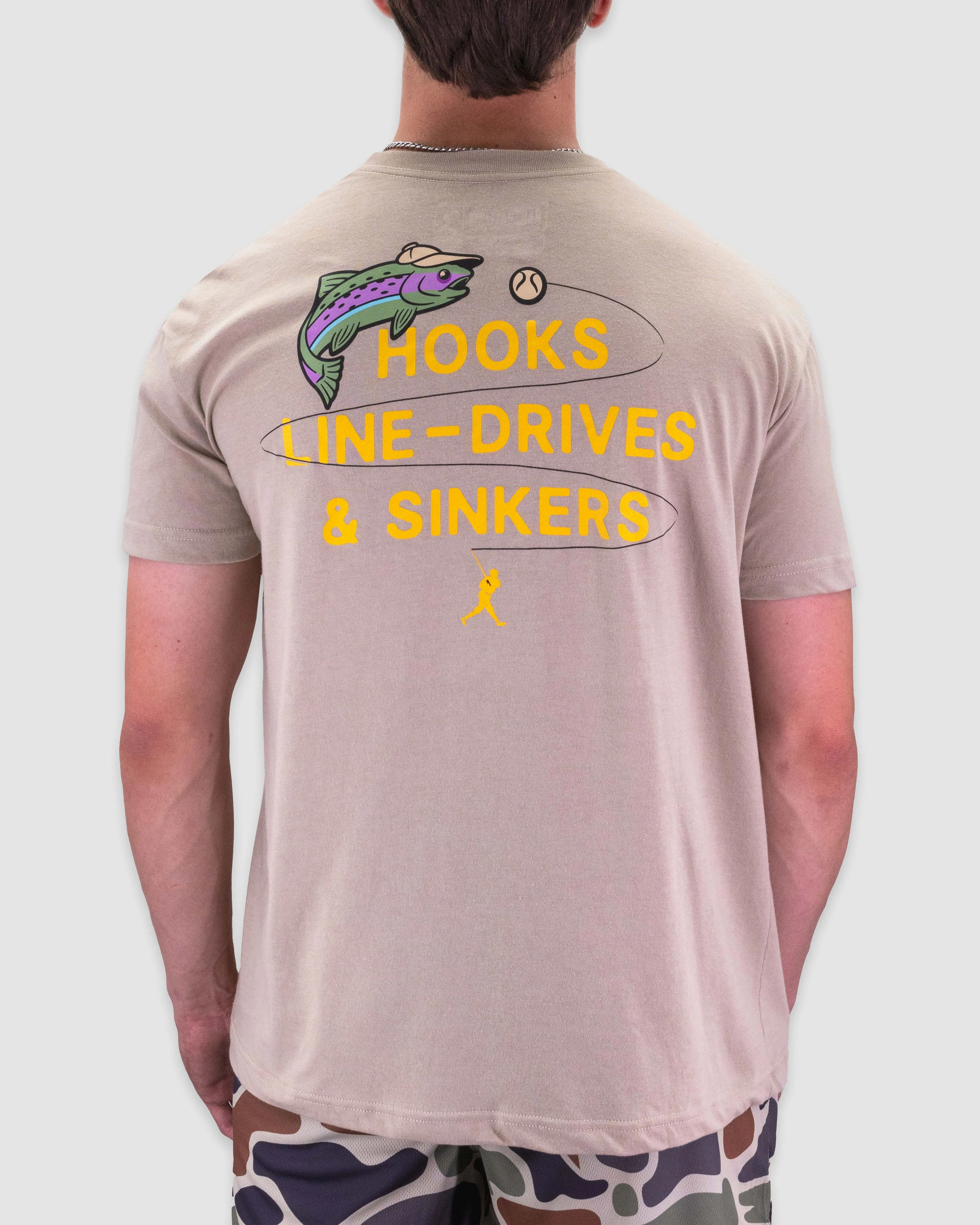 Glossy Finish Fishing Club Hooks, Line Drives and Sinkers T-Shirt