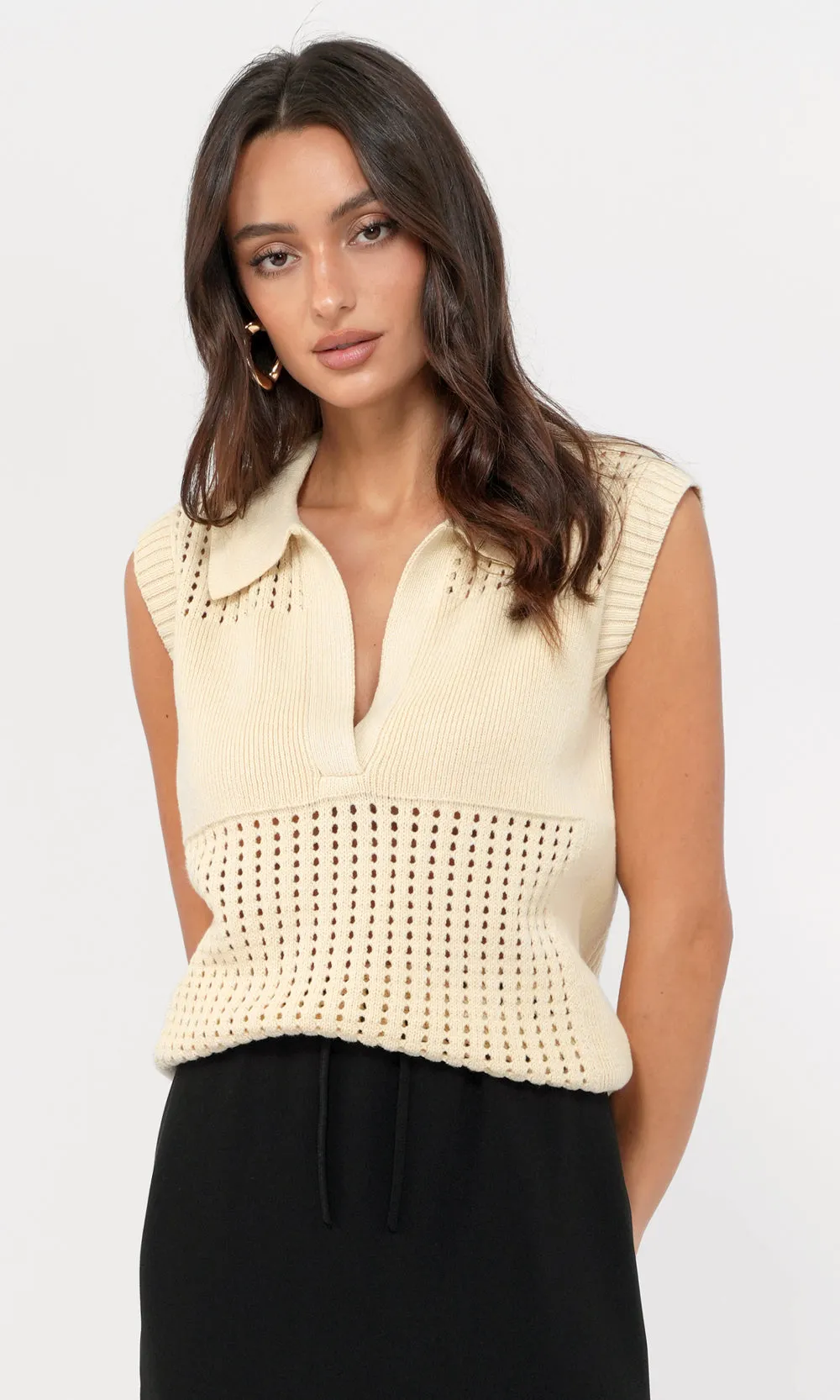 Gordon Open Knit Paneled Sweater Top Trendy Vibes