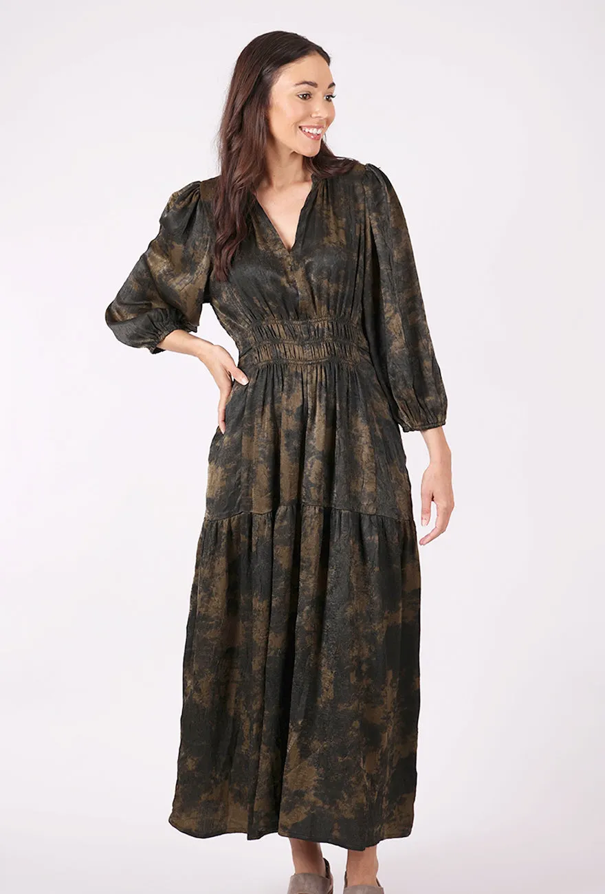 Modern Motion Smocked Waist Printed Midi Dress, Tapenade