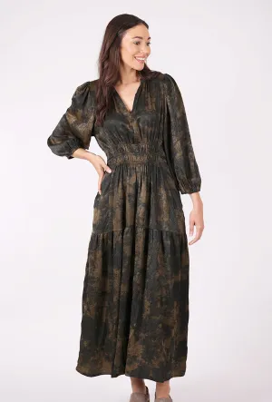 Texture Flow Smocked Waist Printed Midi Dress, Tapenade