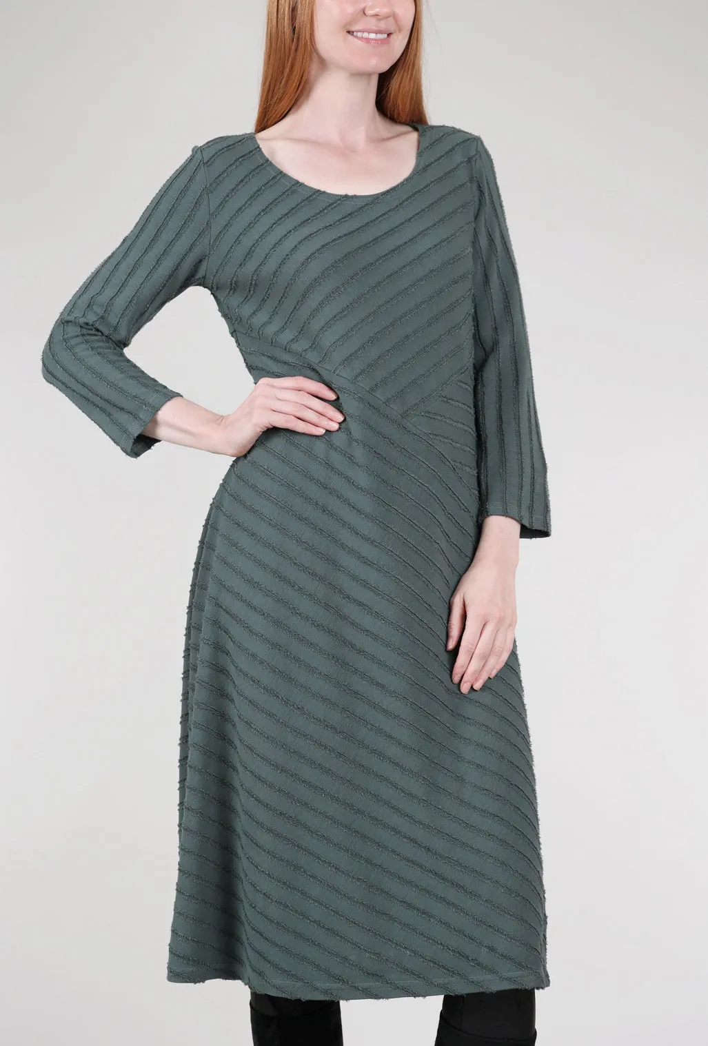 Graceful Garments Frayed-Stripe Seamed Dress, Myrtle