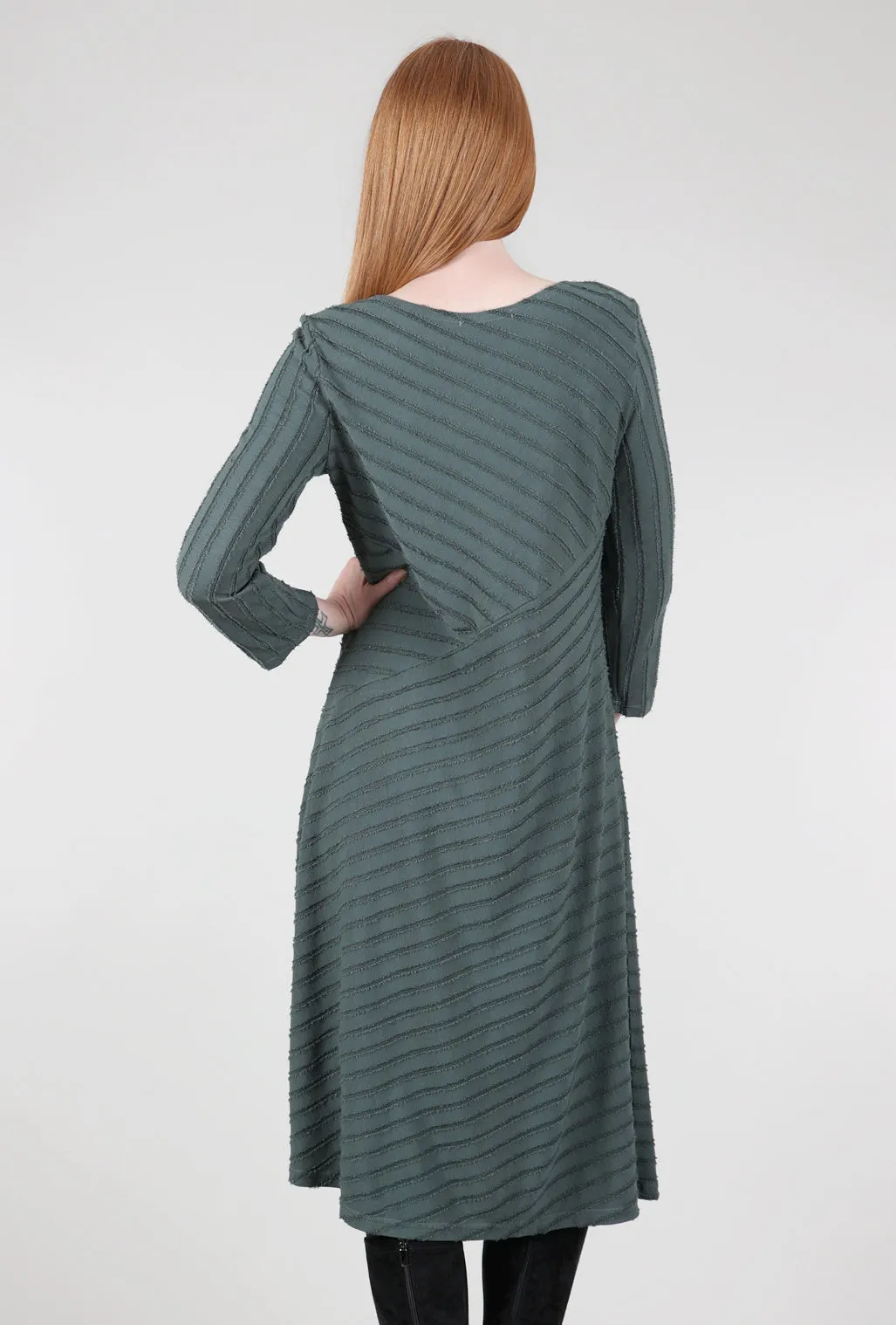Graceful Garments Frayed-Stripe Seamed Dress, Myrtle