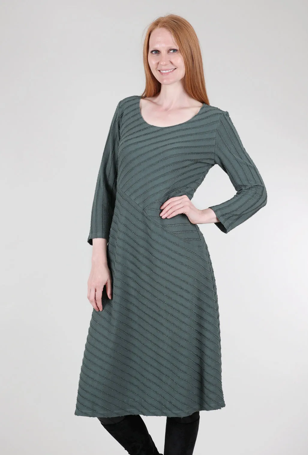 Graceful Garments Frayed-Stripe Seamed Dress, Myrtle