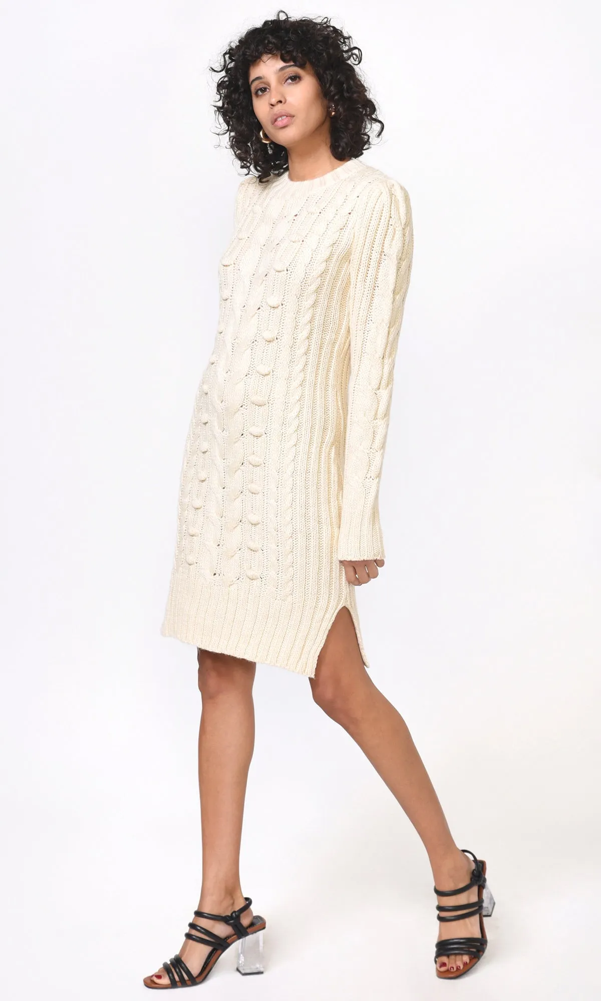 Greya Cable Knit Sweater Dress Mesh Panel