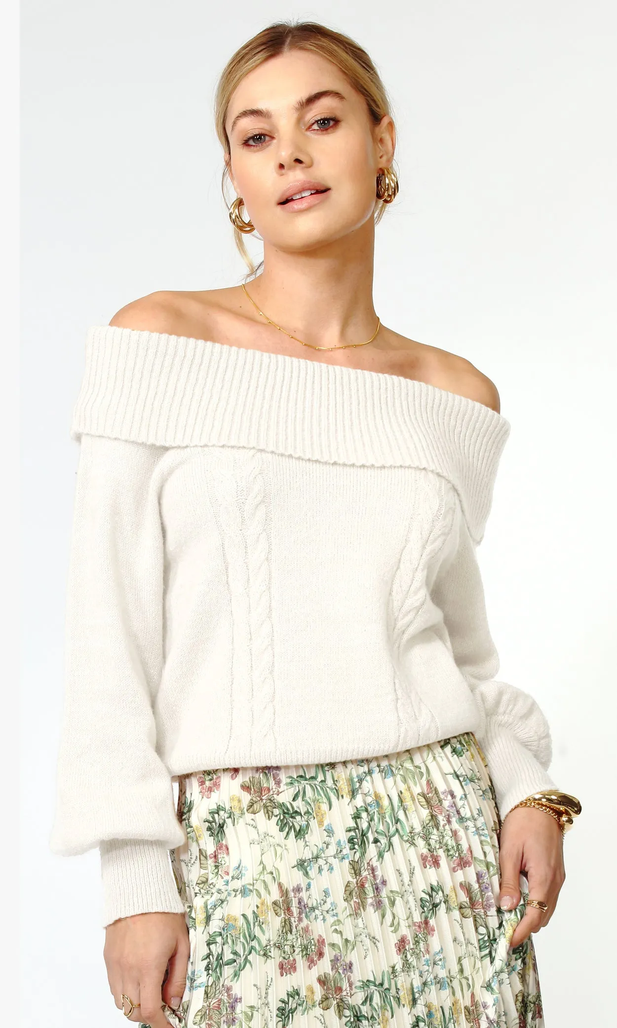 Haley Off Shoulder Sweater Button Style