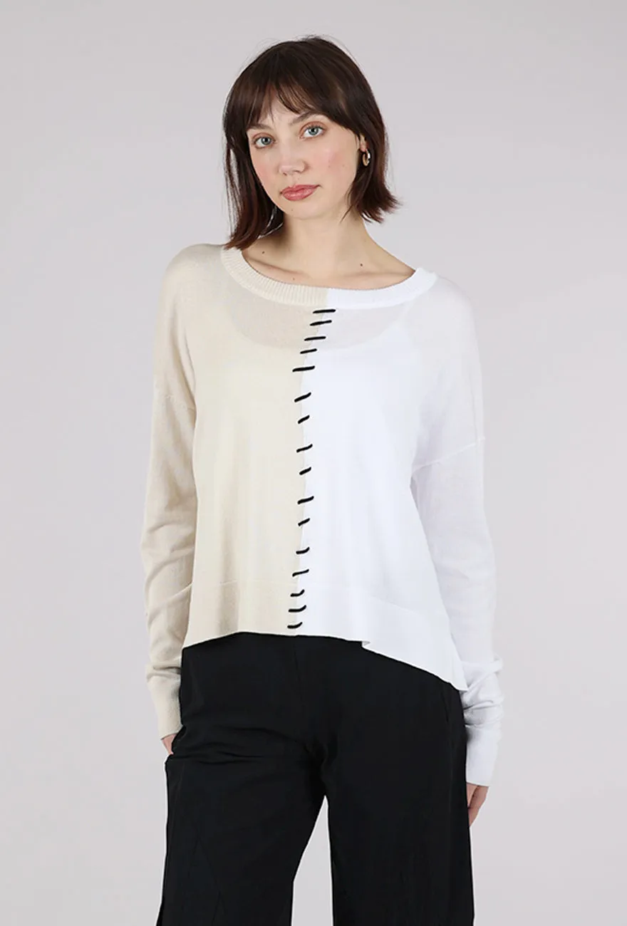 Classic winter pullover Classic ribbed knit Half-Whipped Sweater, Stone/White