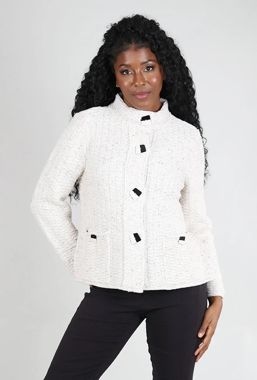 Cozy thick-knit top Thick winter sweater Harvest Tweed Brick Stitch Cardie, Winter White