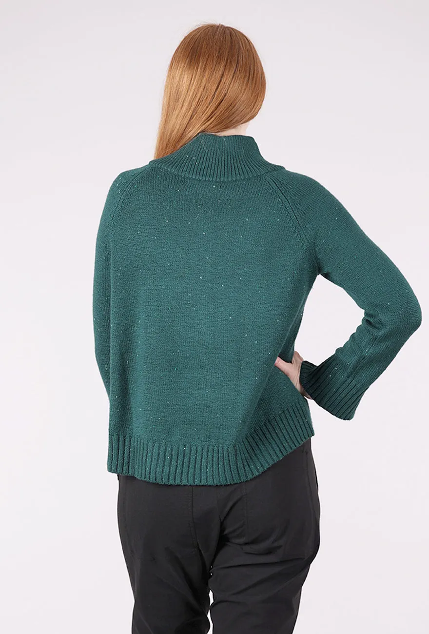 Harvest Tweed Zipneck Sweater, Juniper 3/4 Sleeve
