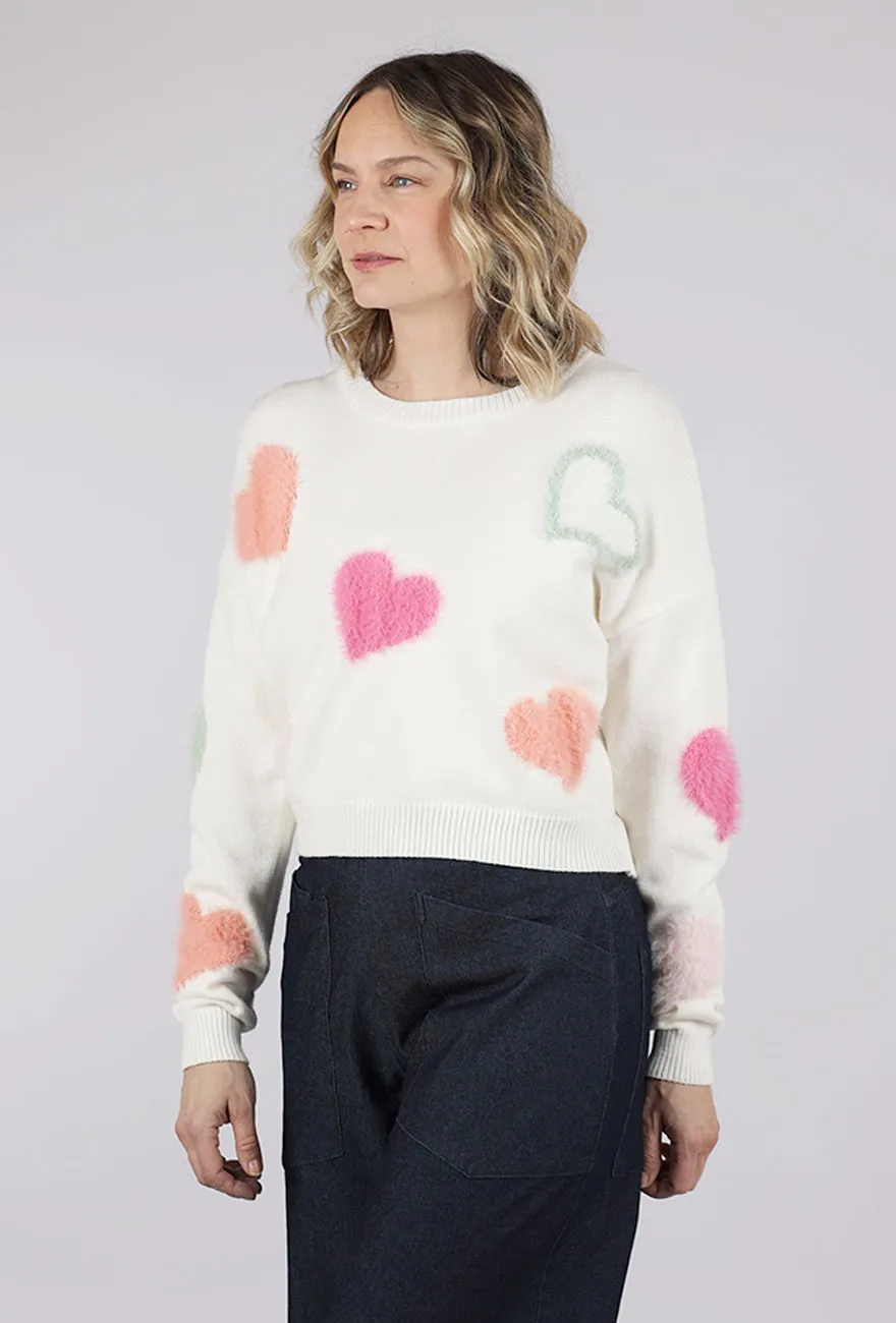 Heart of Fuzz Sweater, Ivory Vintage Style