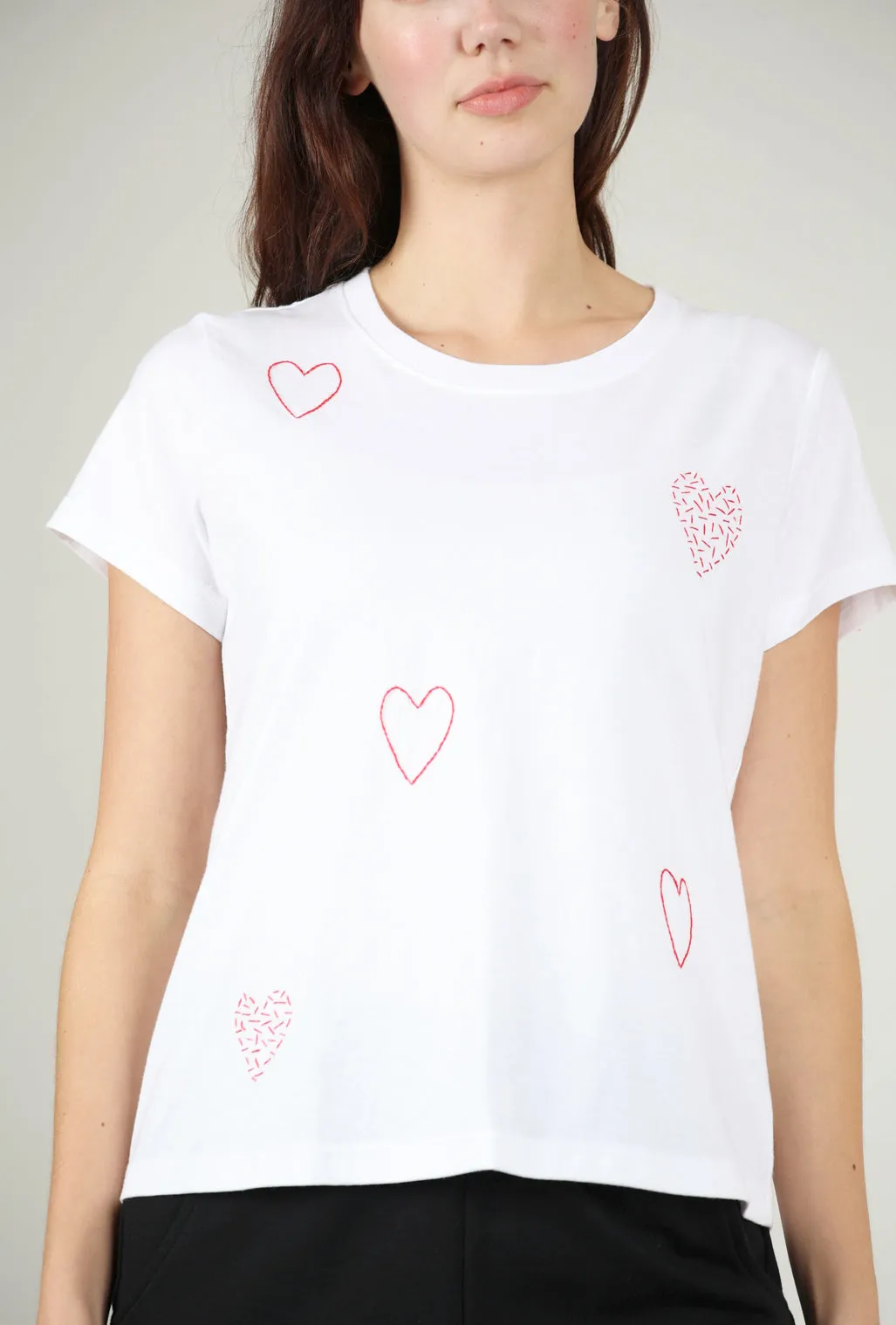Hearts Embroidered S/S Tee, White Bold Look