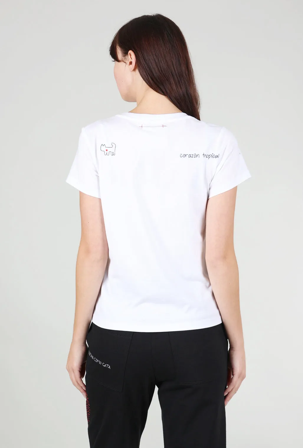 Hearts Embroidered S/S Tee, White Bold Look