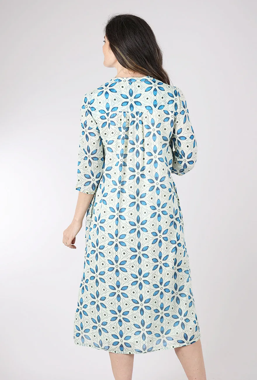 Heather Cotton Dress, Blue Stylized Clothing