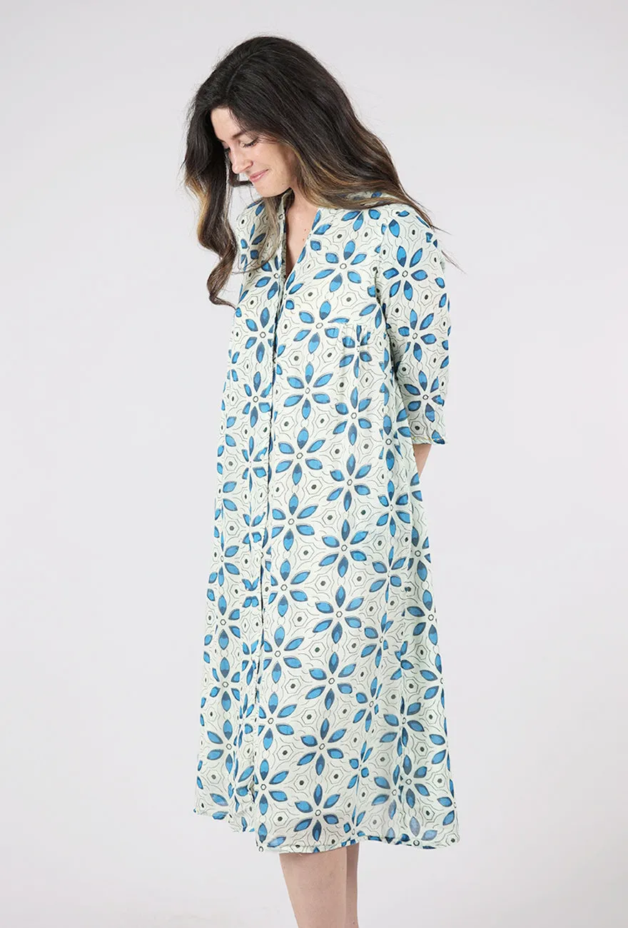 Heather Cotton Dress, Blue Stylized Clothing