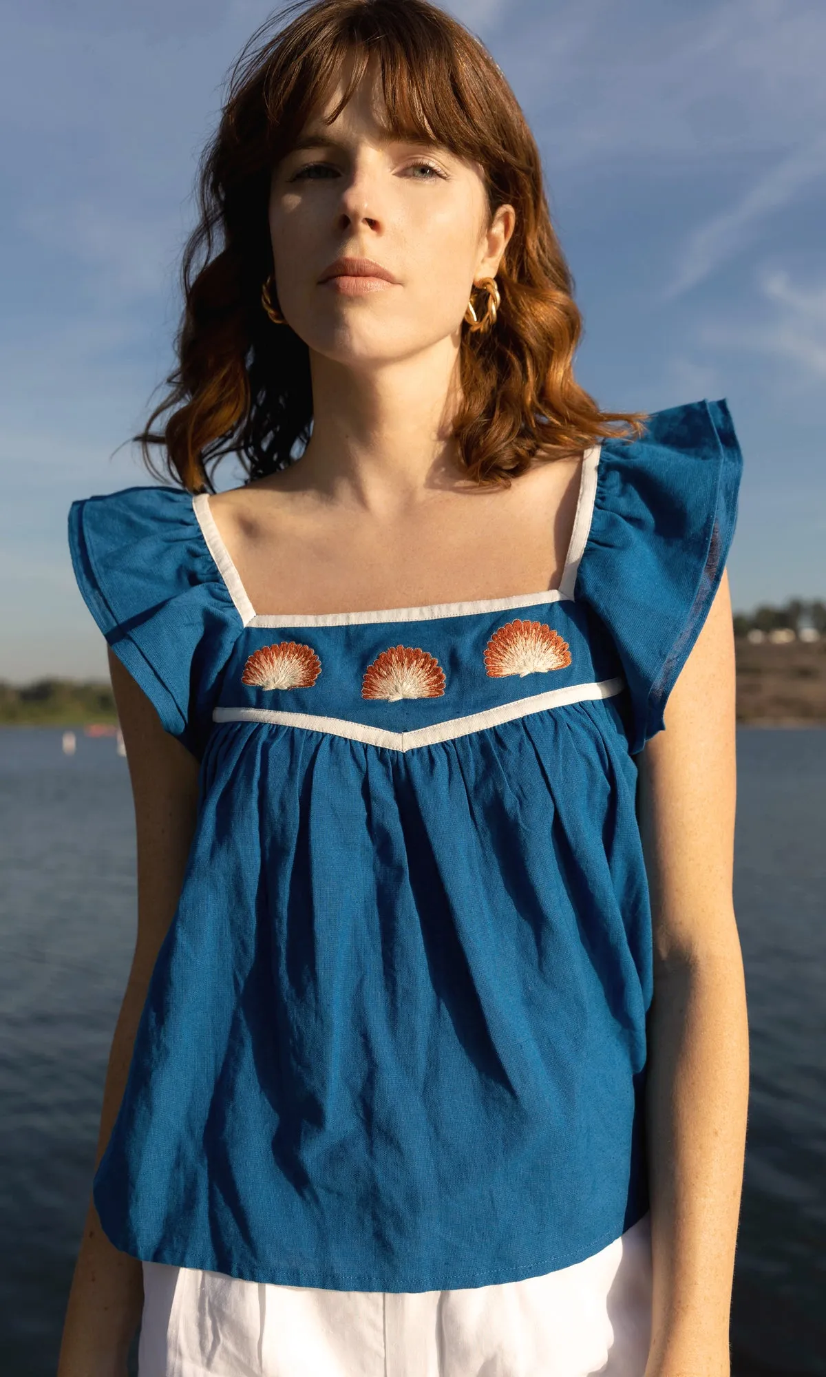 Heiko Seashell Embroidered Top Breezy Designs