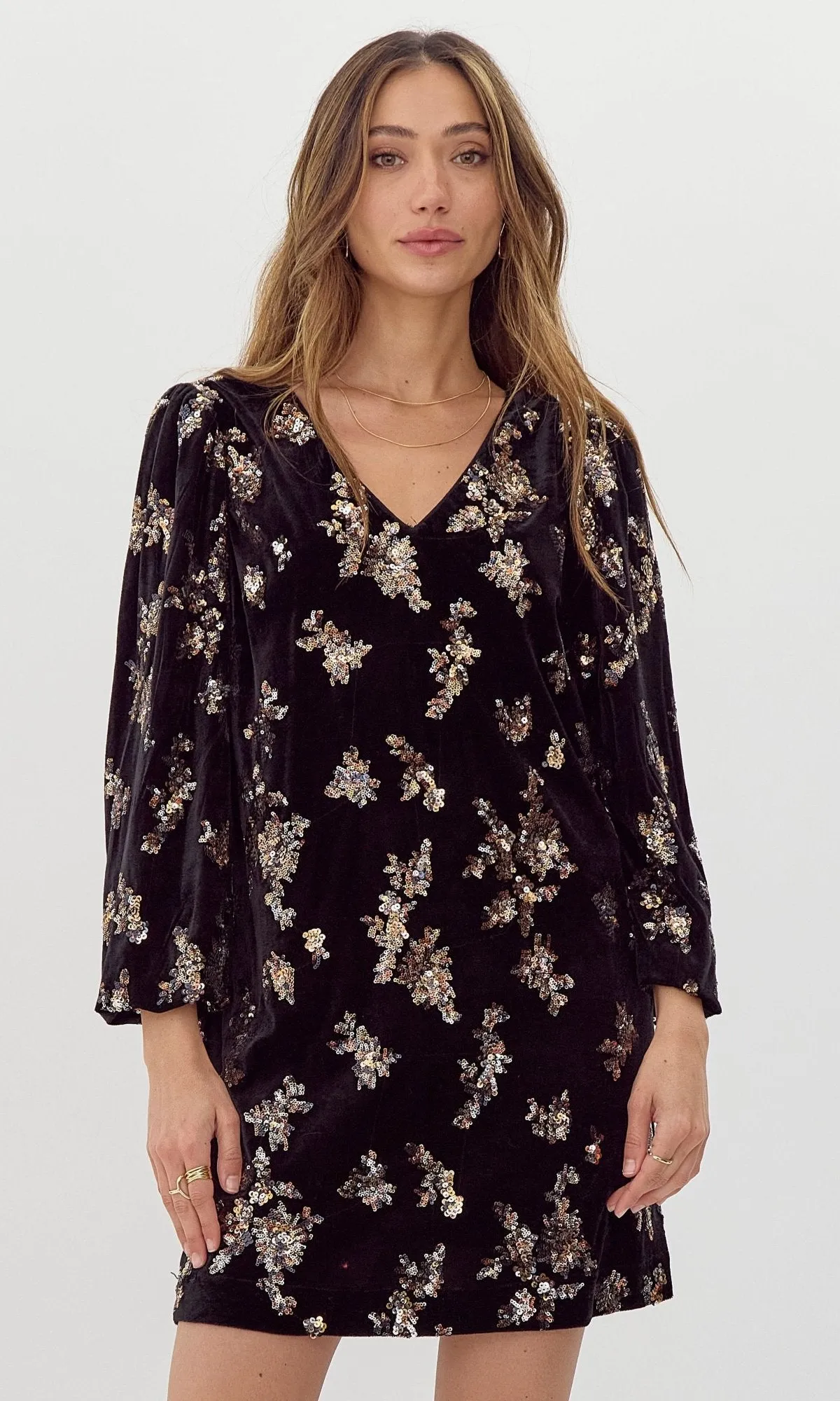 Helena Velvet Sequin Mini Dress Natural Waist