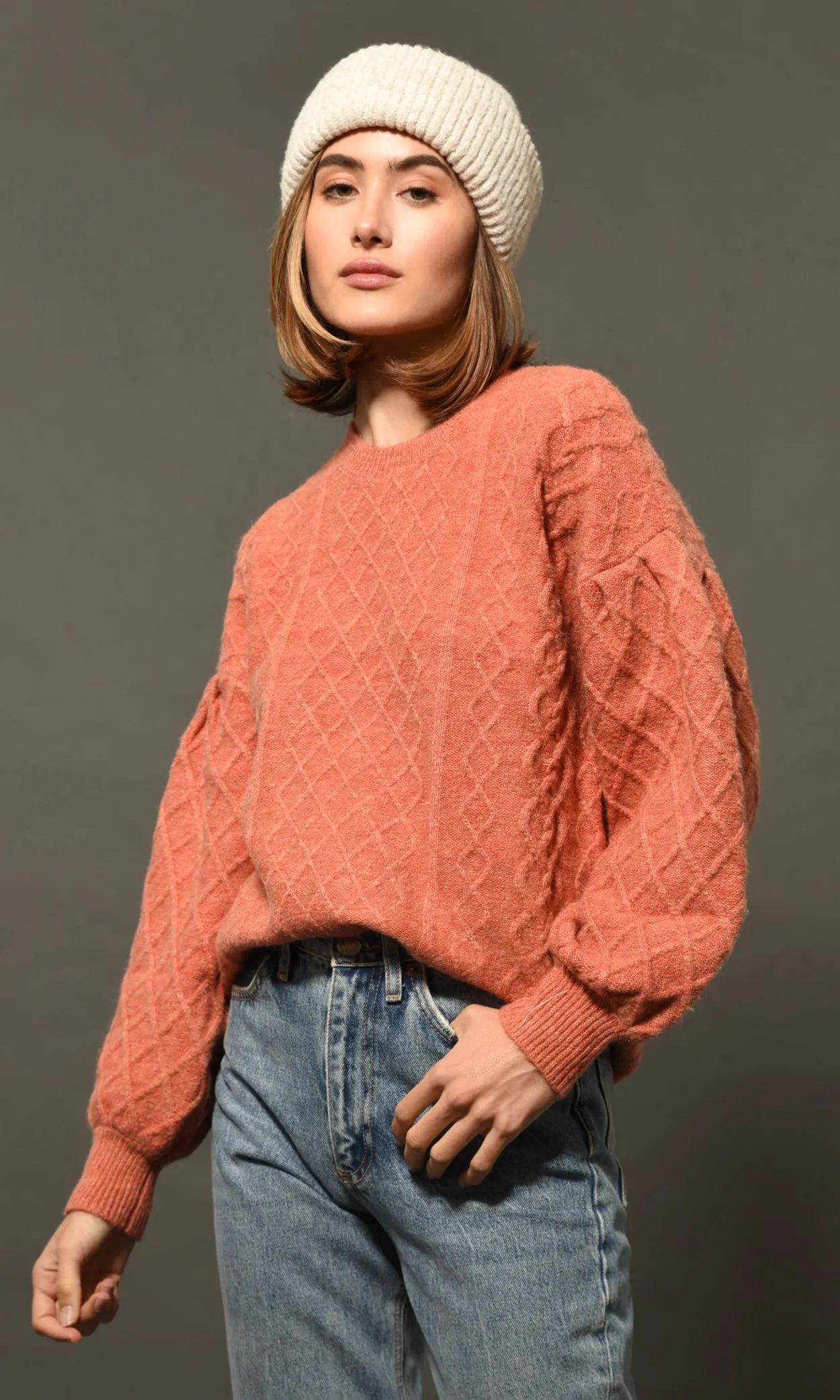 Henry Waffle Stitch Sweater Knit Tunic Long Warm