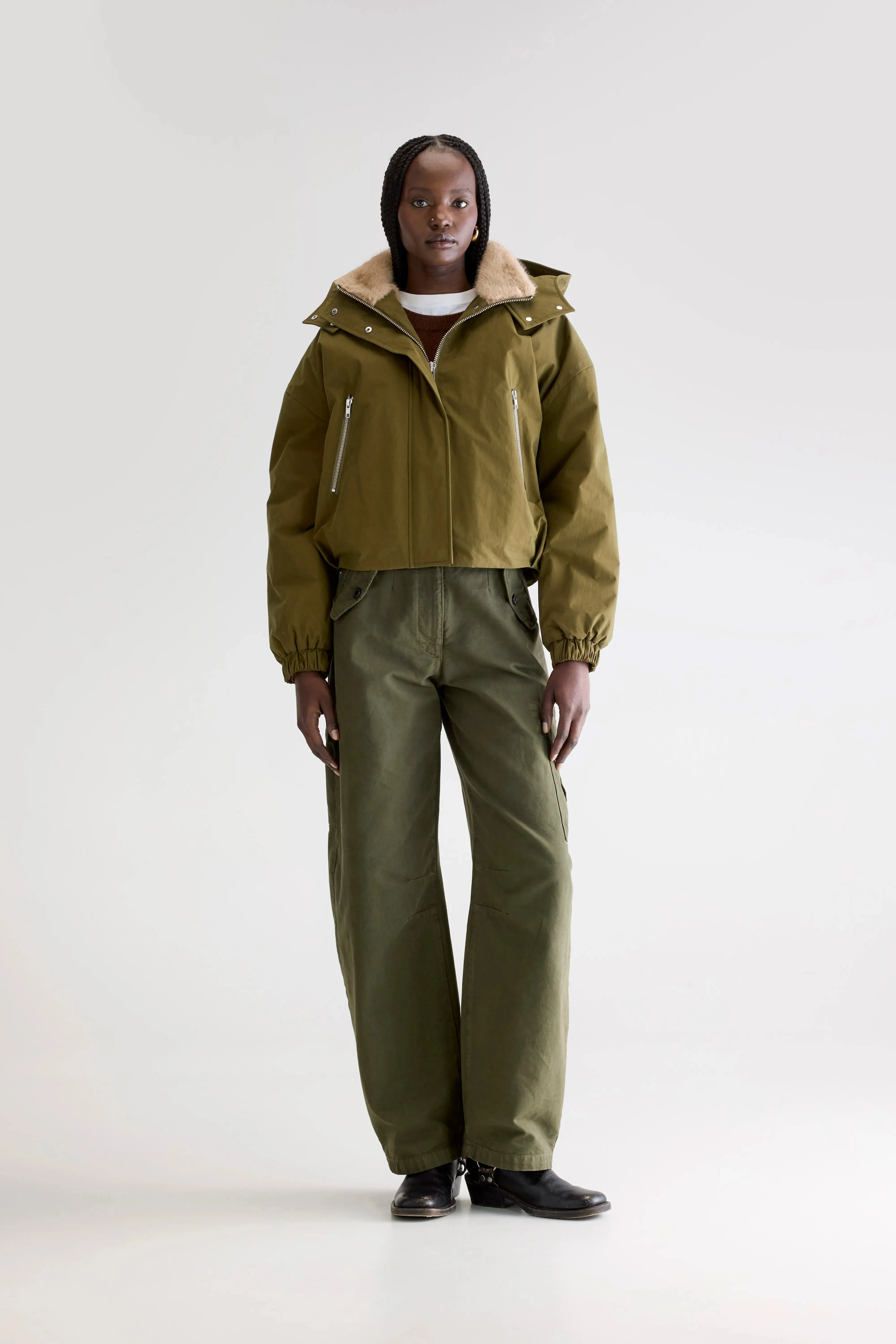 Herna cropped jacket (252 / W / MILITARY) Luxe Layers