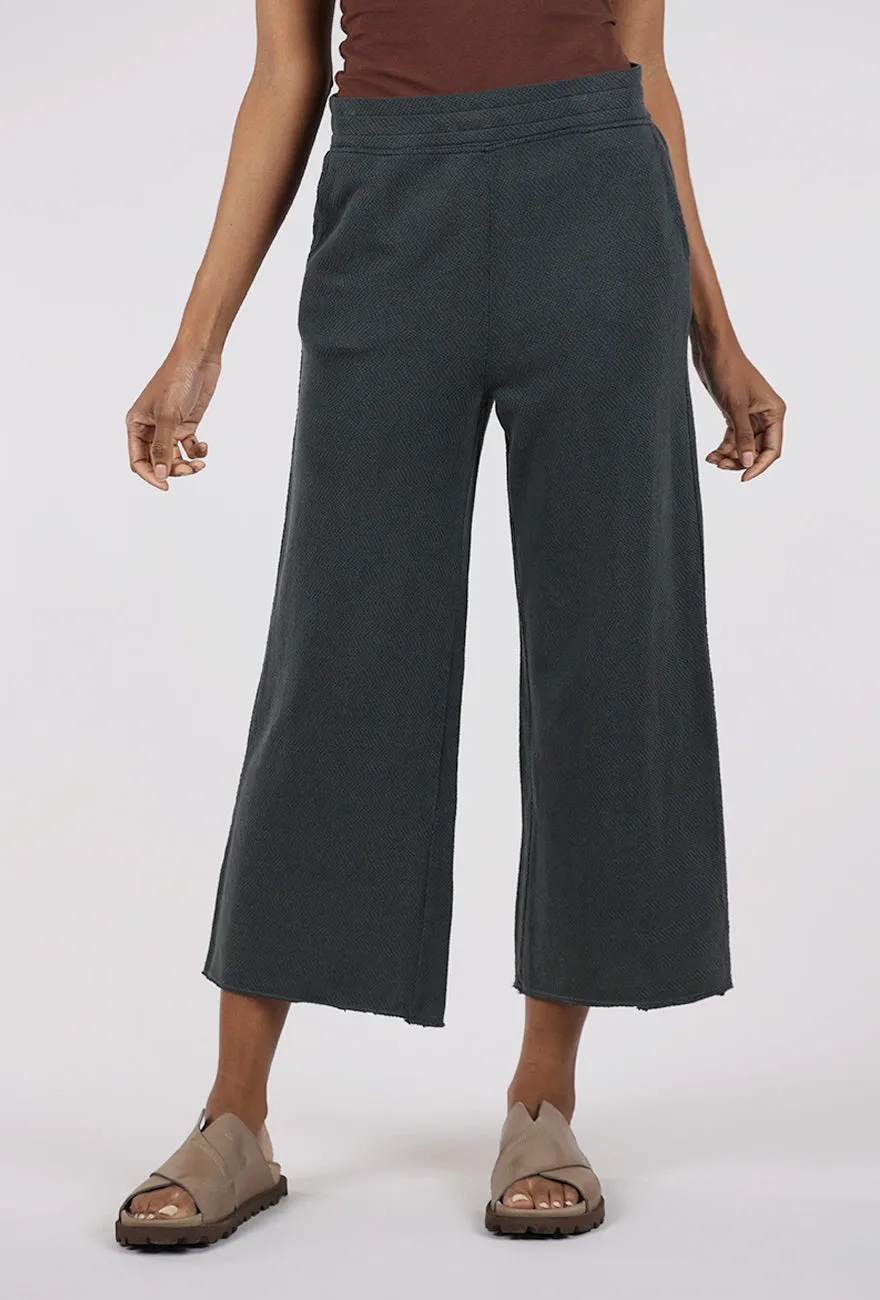 Herringbone Knit Crop Pants, Washed Ebony Stretchy Waist Relaxed Waist