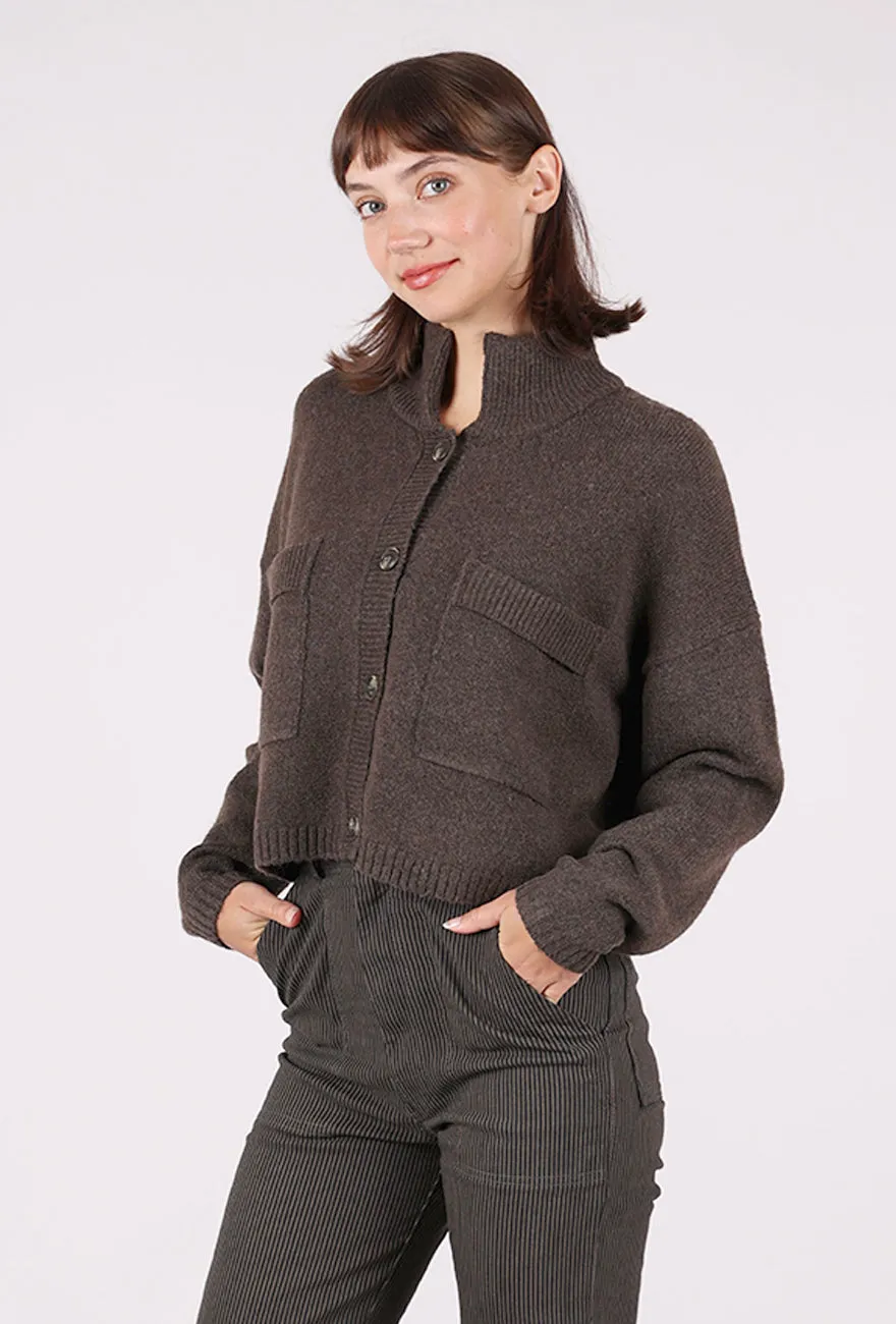High Collar Cardie, Dark Brown Cold-resistant Windproof