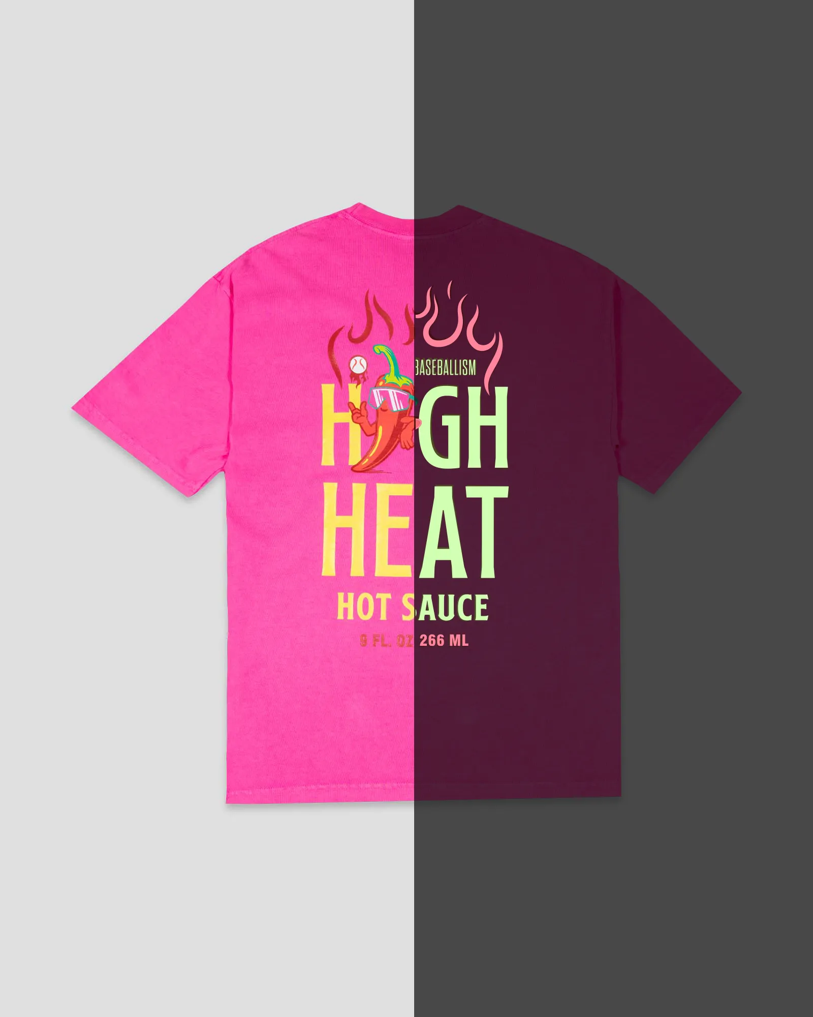 High Heat Hot Sauce Glow in the Dark Relaxed Fit T-Shirt (Hot Pink) Loungewear