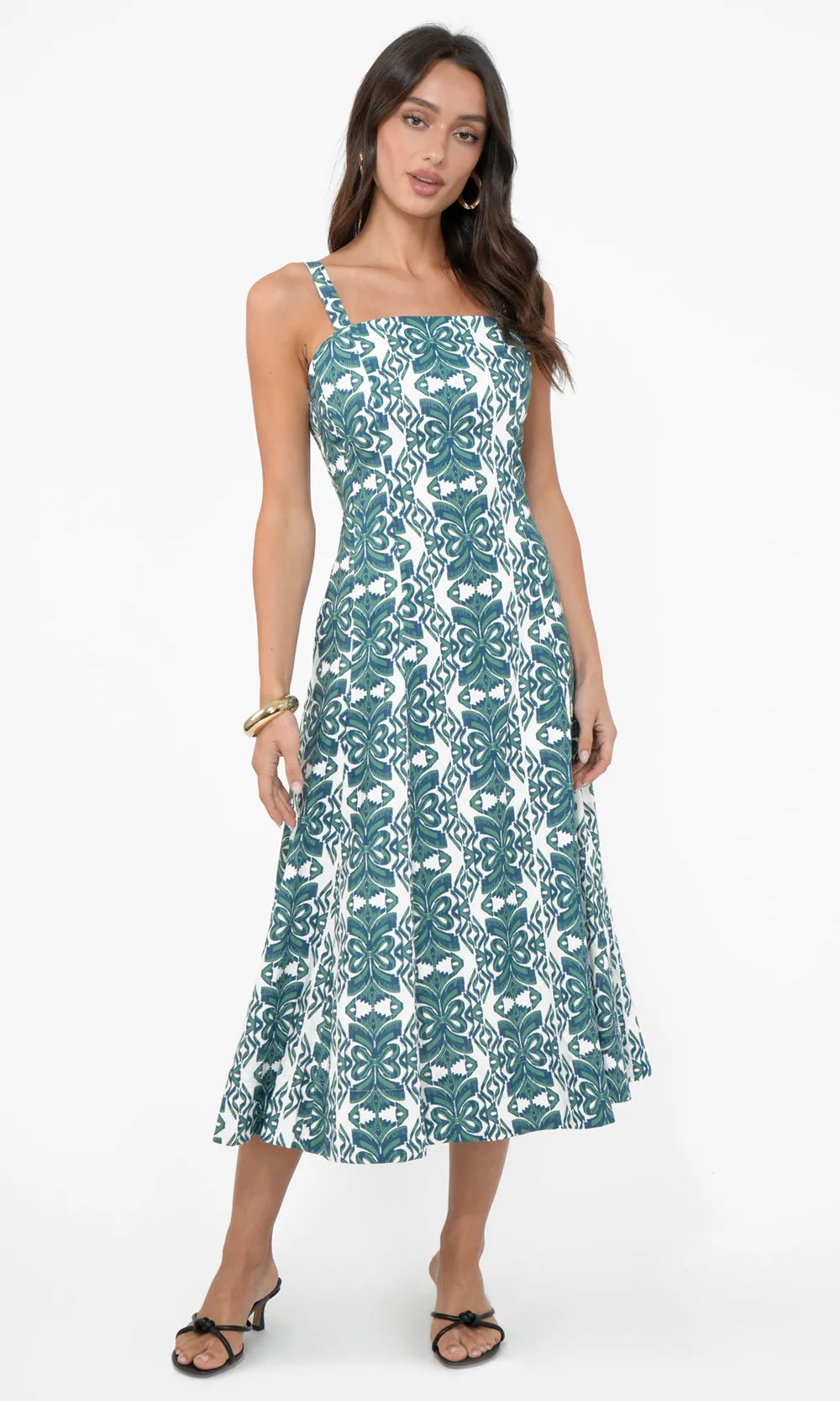 Hilary Linen Midi Dress Crochet Work
