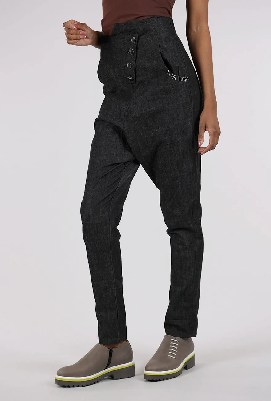 Hilly High Waist Denim Pants, Black Straight Leg