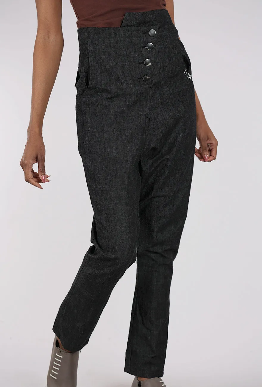 Hilly High Waist Denim Pants, Black Straight Leg