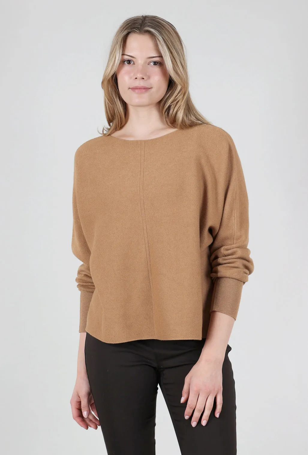 Casual knit pullover Hip-Skim Dolman Sweater, Dark Doe