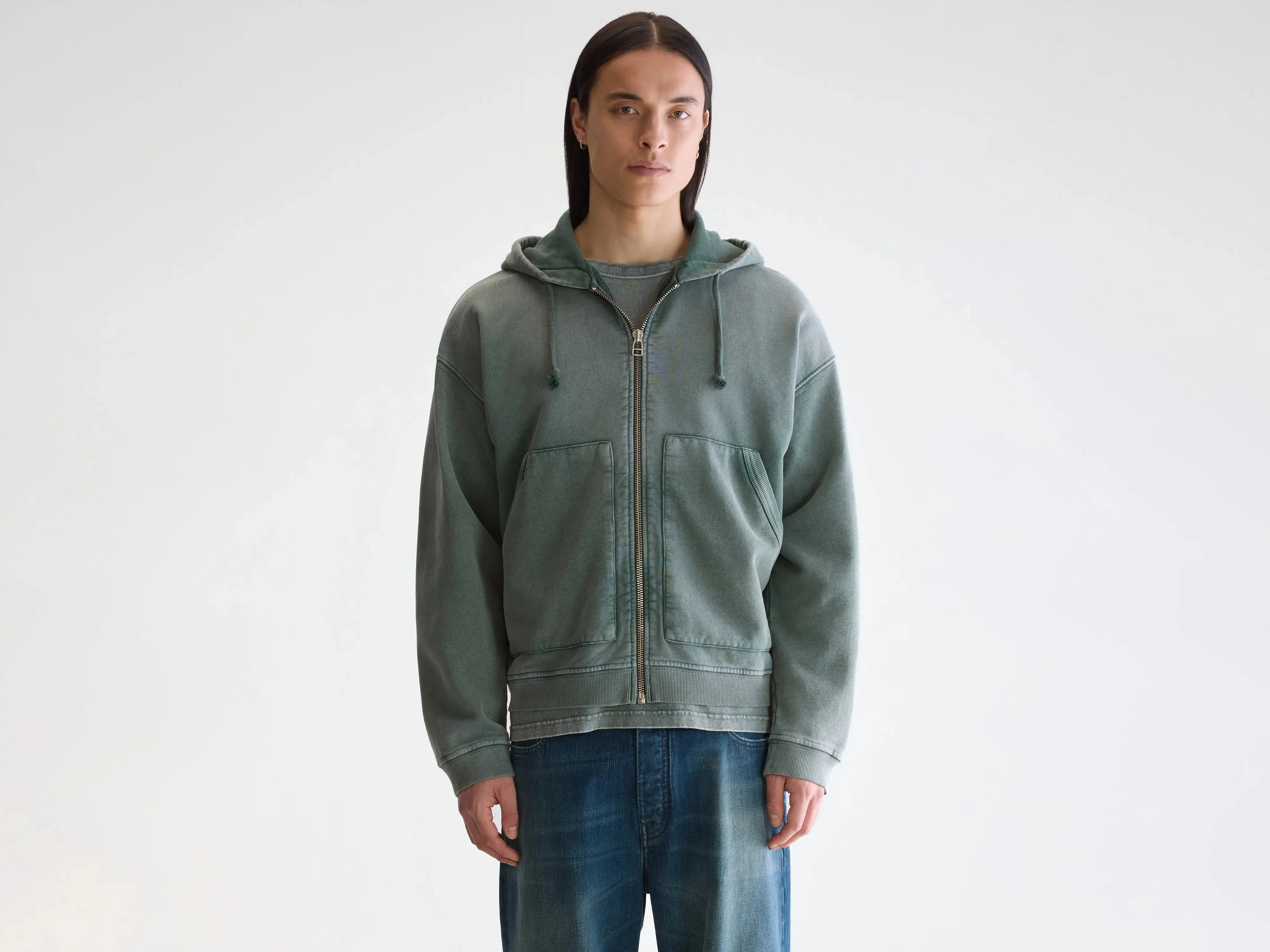 Printed Falkon zip-up hoodie (252 / M / BOTTLE)