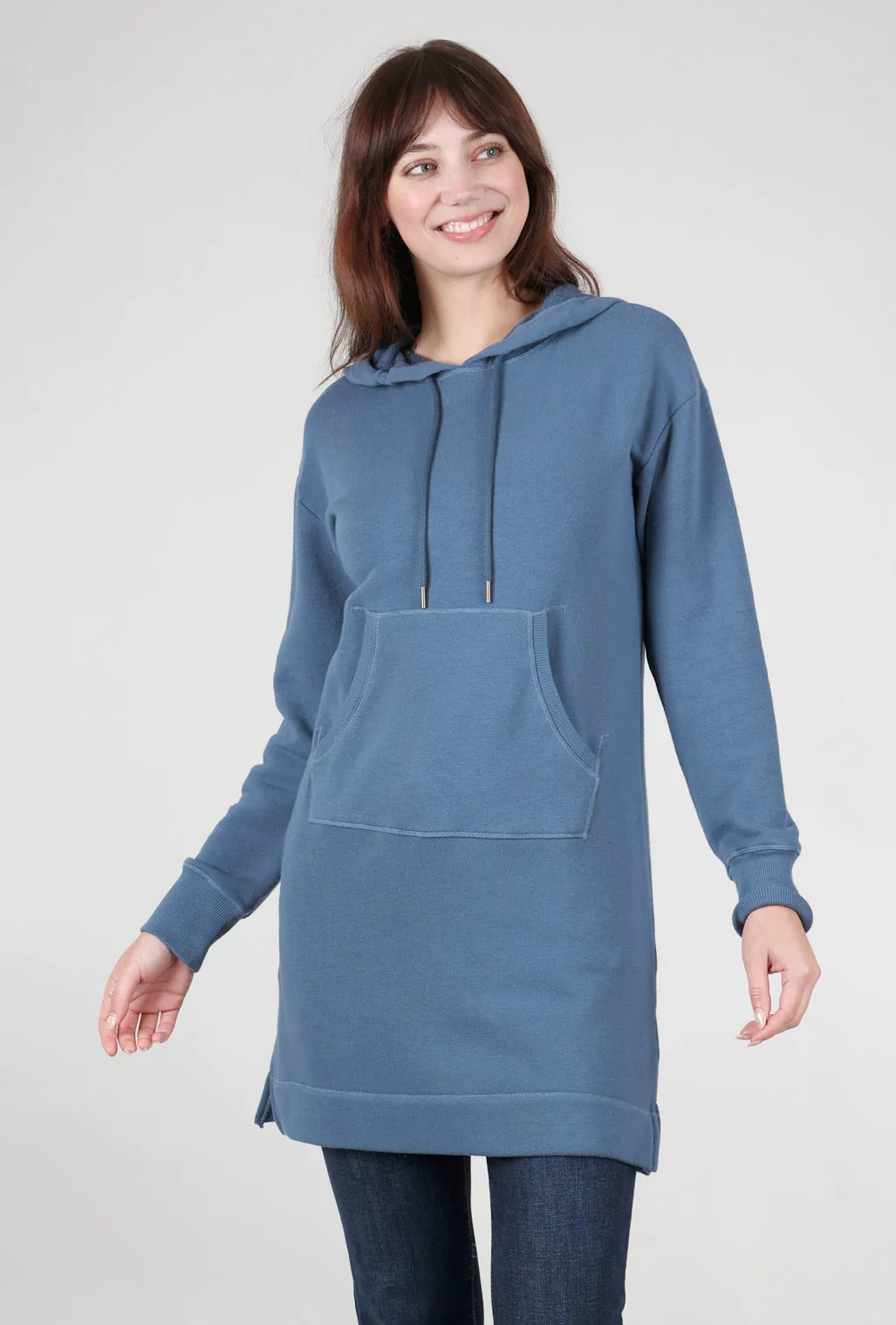 Bright Mood Hooded Sweatshirt Dress, Slate Teal