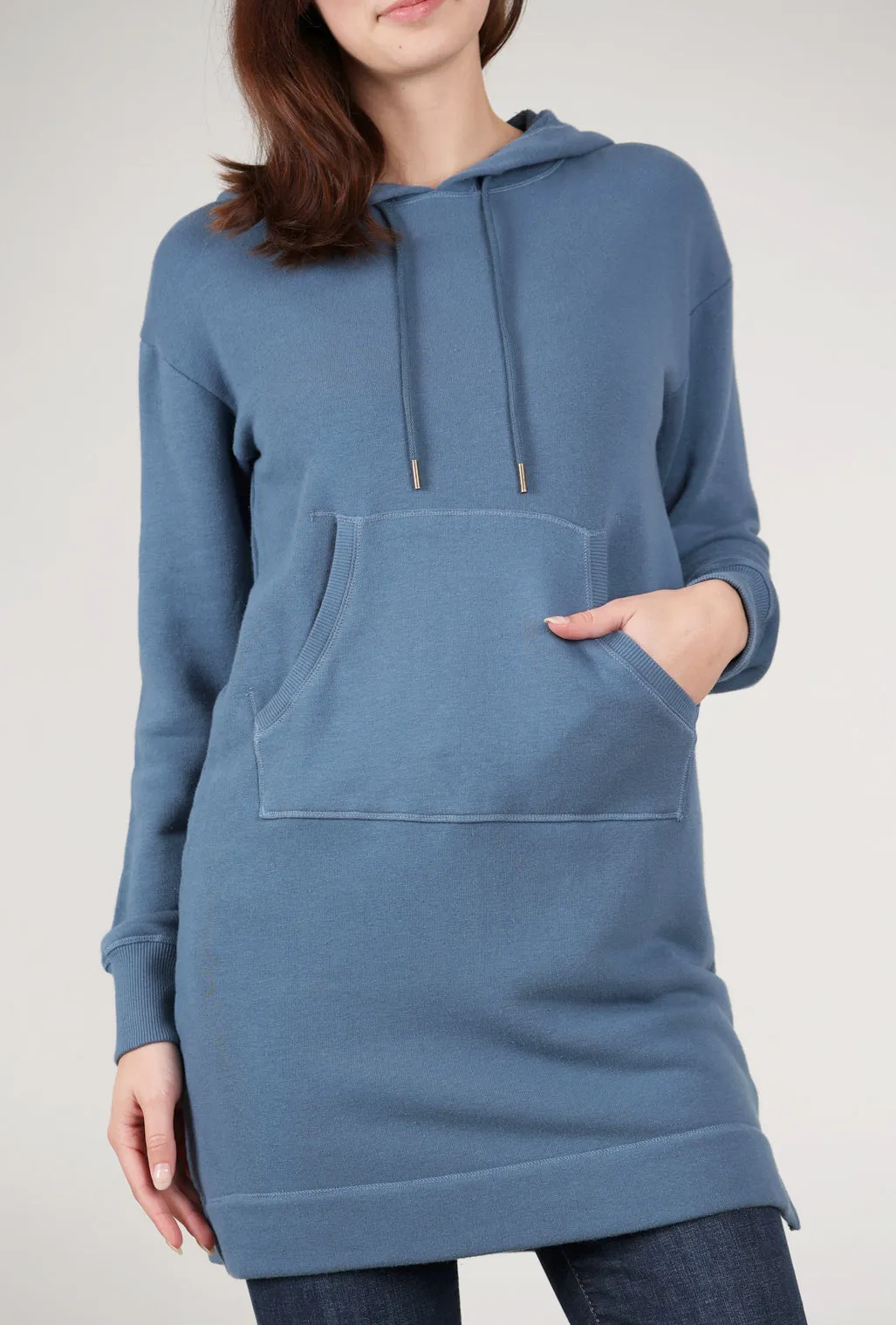 Hooded Sweatshirt Dress, Slate Teal Fancy Ensemble