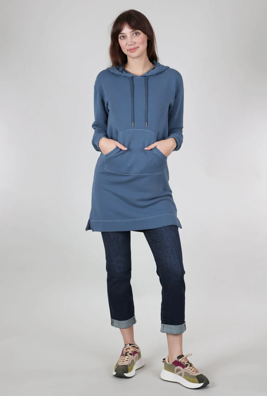 Hooded Sweatshirt Dress, Slate Teal Fancy Ensemble