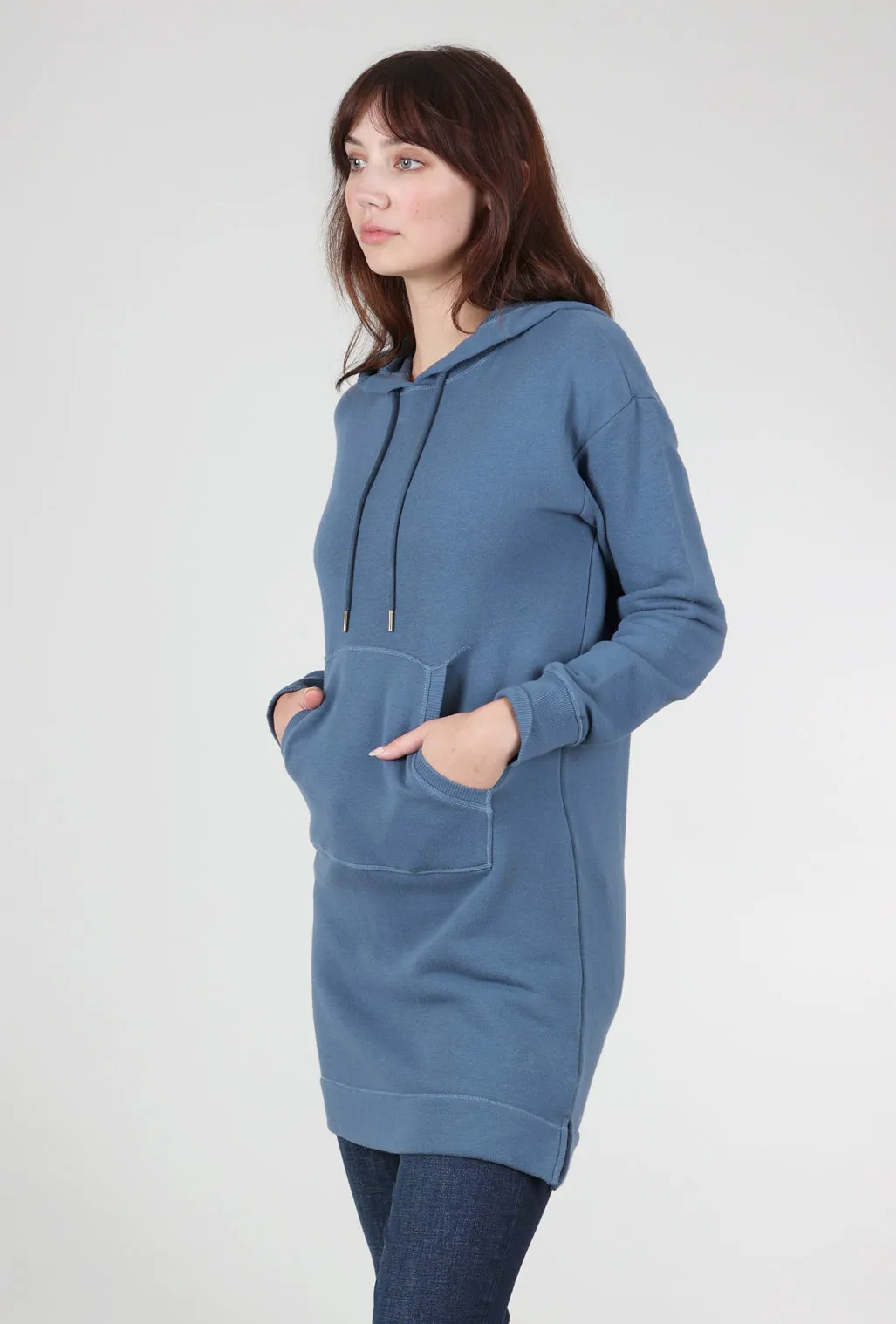 Hooded Sweatshirt Dress, Slate Teal Fancy Ensemble