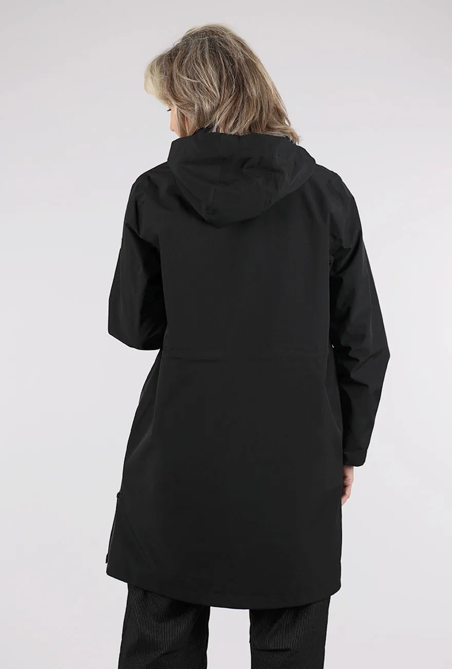 Hooded Waterproof Jacket, Black Loose fits