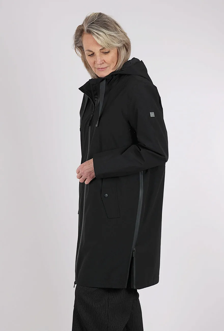 Hooded Waterproof Jacket, Black Loose fits