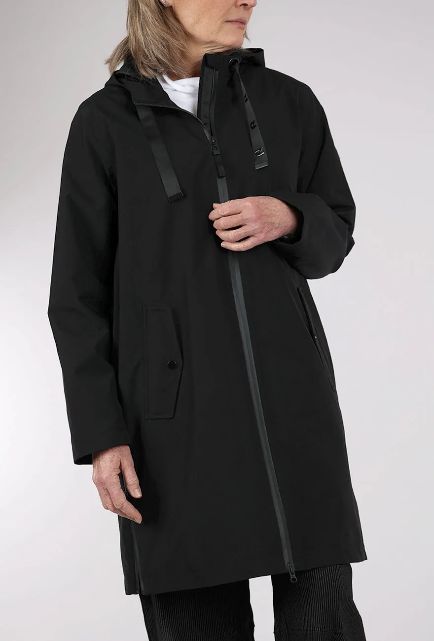 Hooded Waterproof Jacket, Black Loose fits