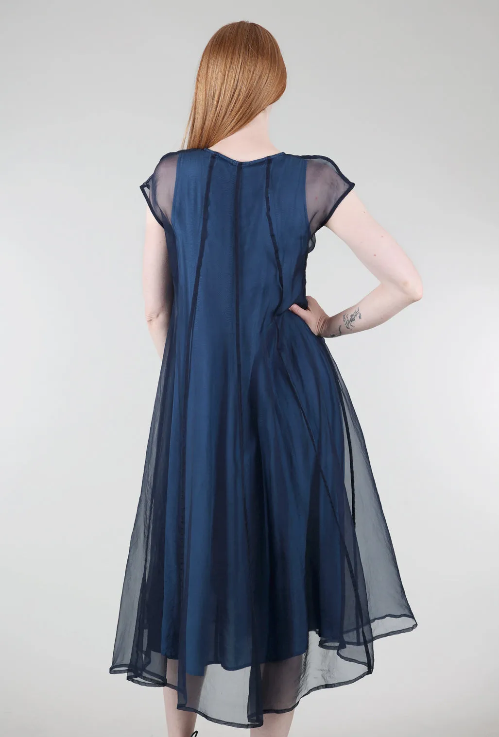 Illustration Print Floating Overlay Dress, Peacock