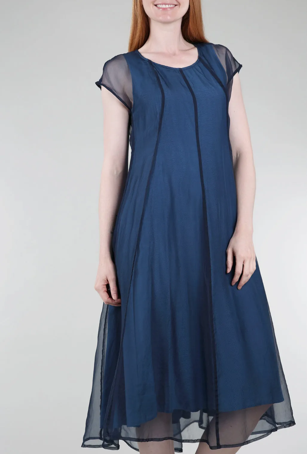 Illustration Print Floating Overlay Dress, Peacock