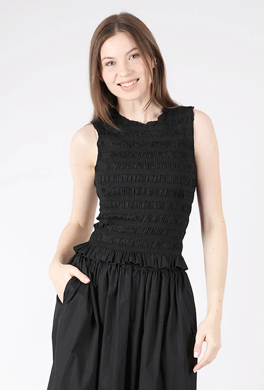 Light Fashion Tight fit sexiness Phoebe Smocked Tank, Noir