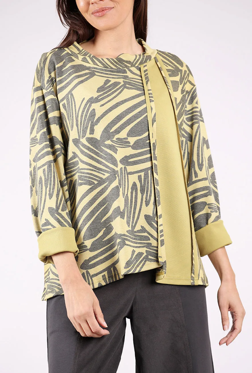 Inset Panel Funnel Neck Knit Top, Kiwi/Charcoal Cozy Vibes