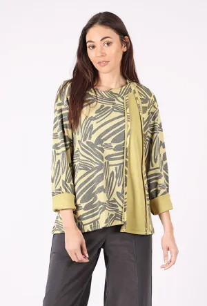 Inset Panel Funnel Neck Knit Top, Kiwi/Charcoal color block detail