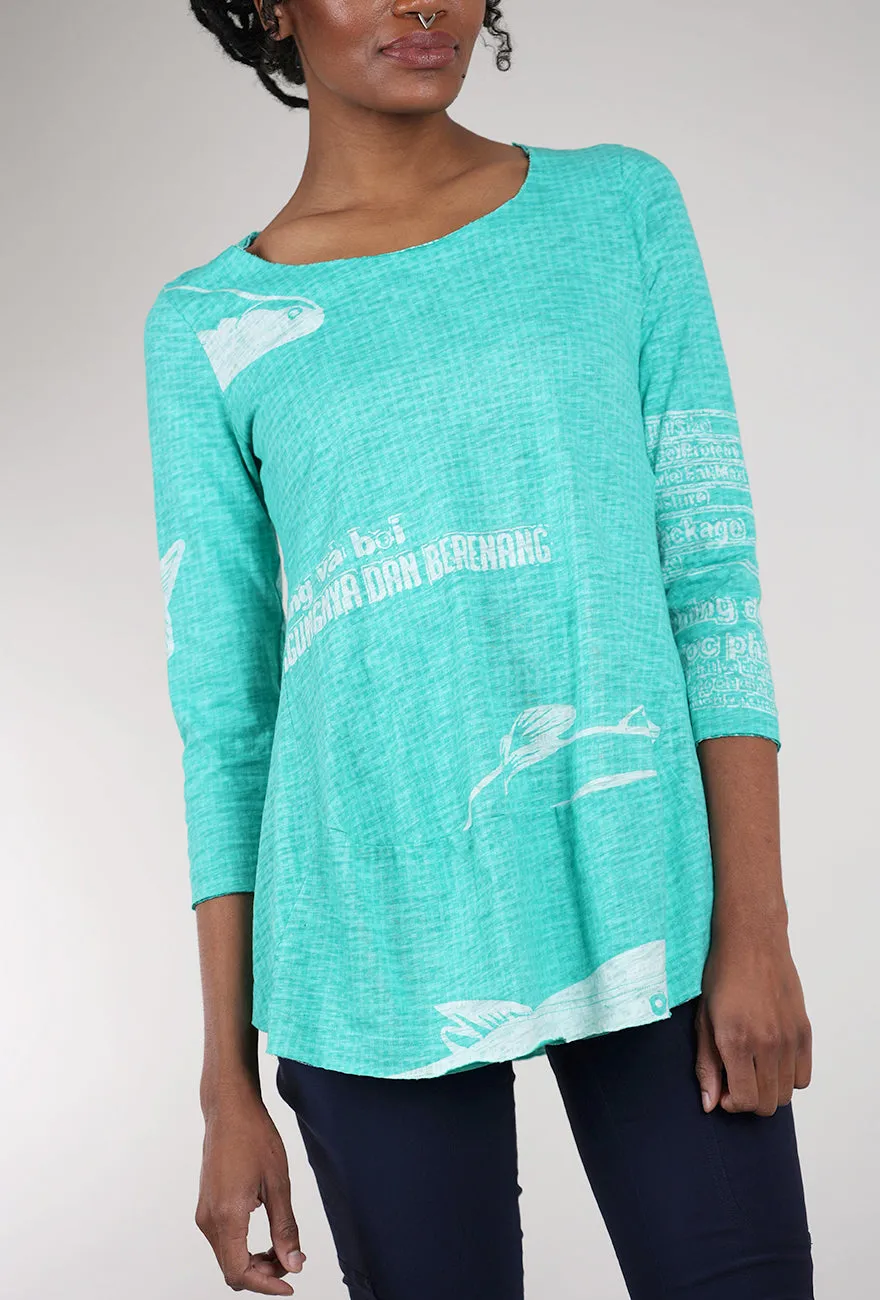 Inspiring Design Slub Jersey 3/4 Shapely Tee, Aqua