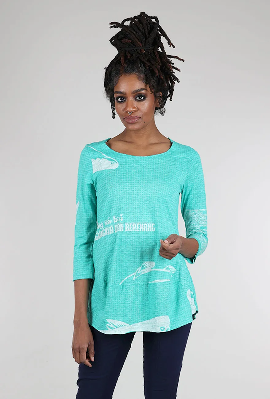 Seasonal Trend Odor-resistant Slub Jersey 3/4 Shapely Tee, Aqua
