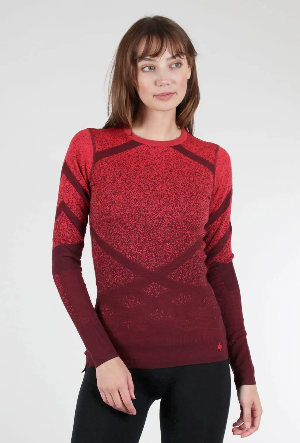 middle-aged women Intraknit Thermal Pattern Crew, Black Cherry/ Scarlet