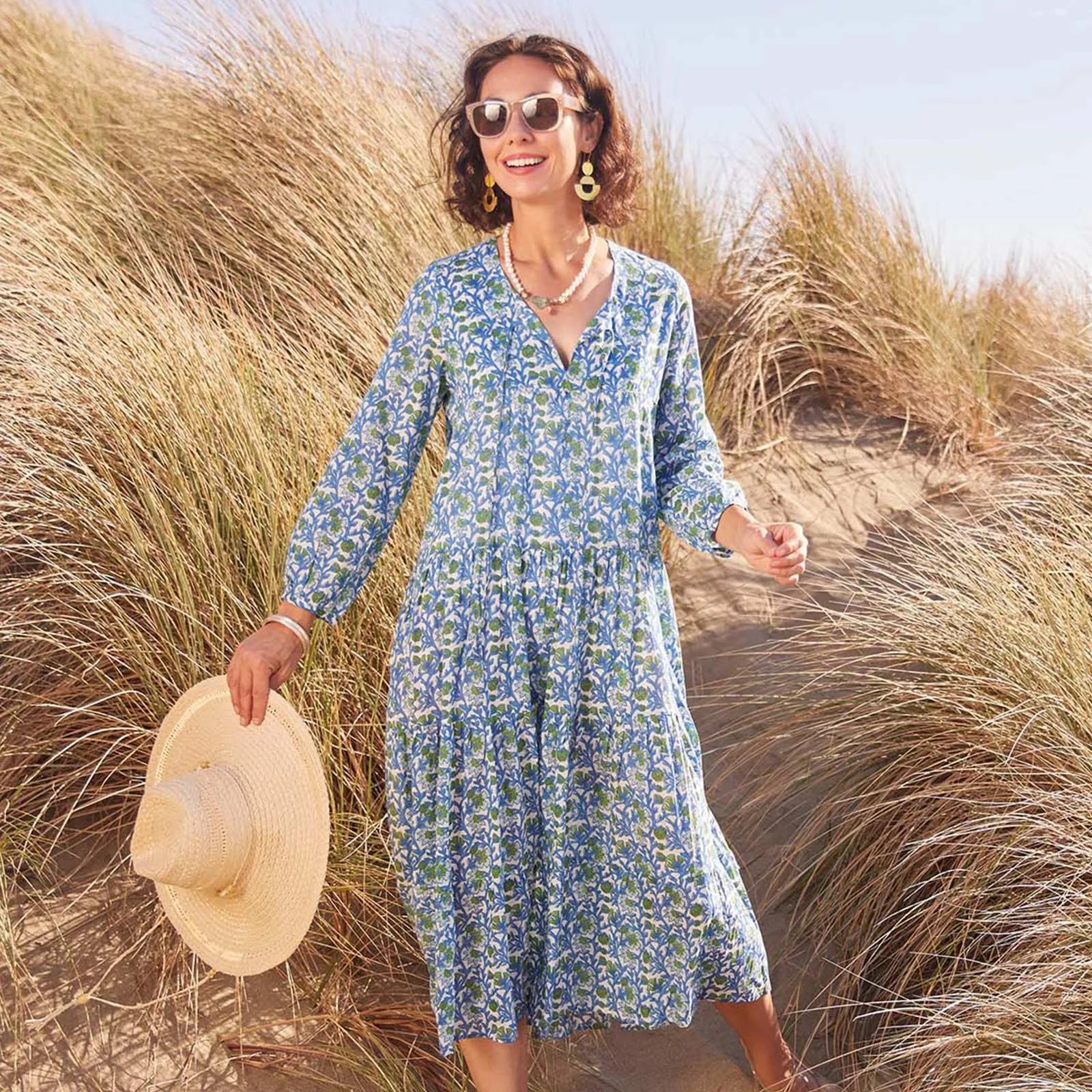 Summer Soft Isabella Blue Long Tiered Cotton Dress