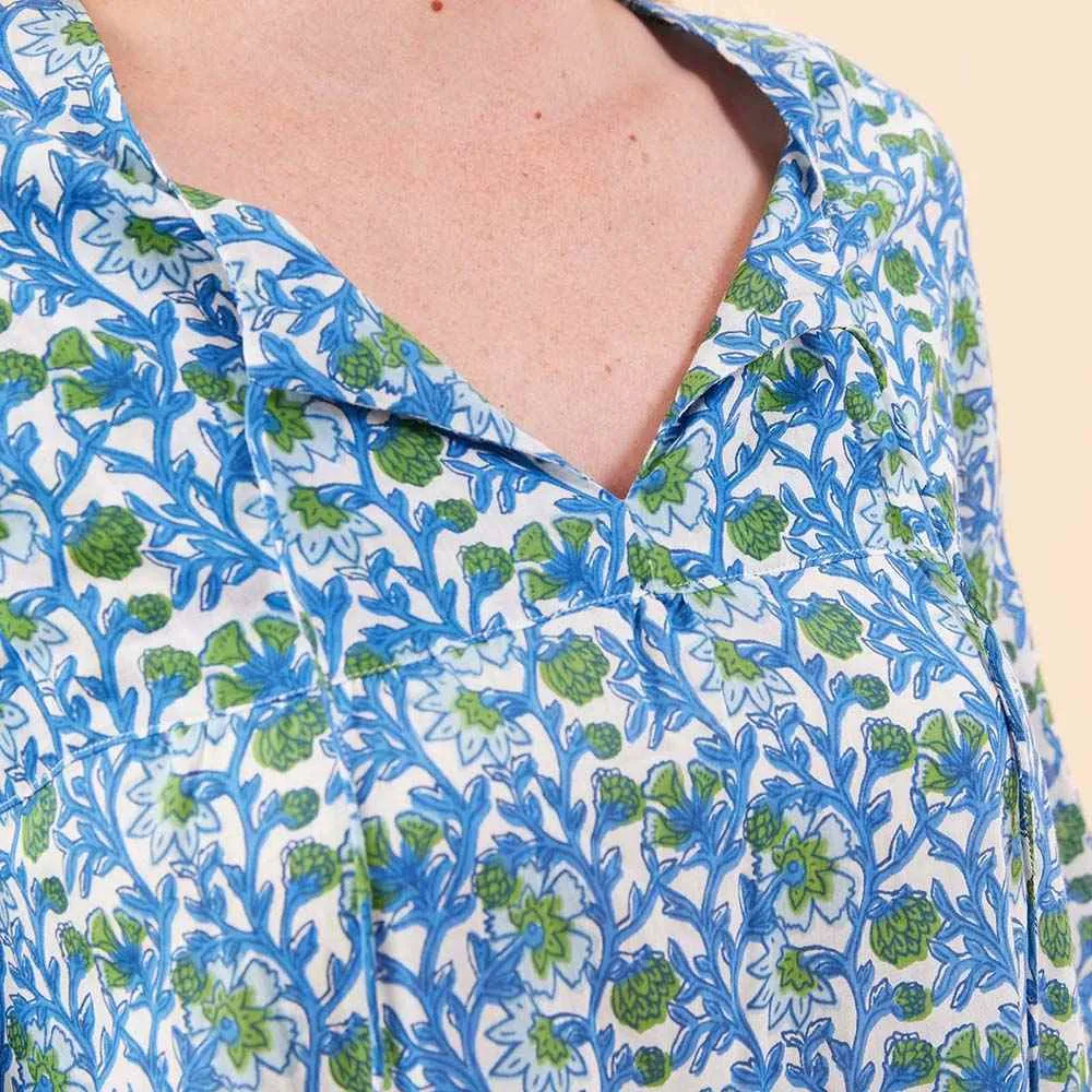 Isabella Blue Long Tiered Cotton Dress Breathable wear