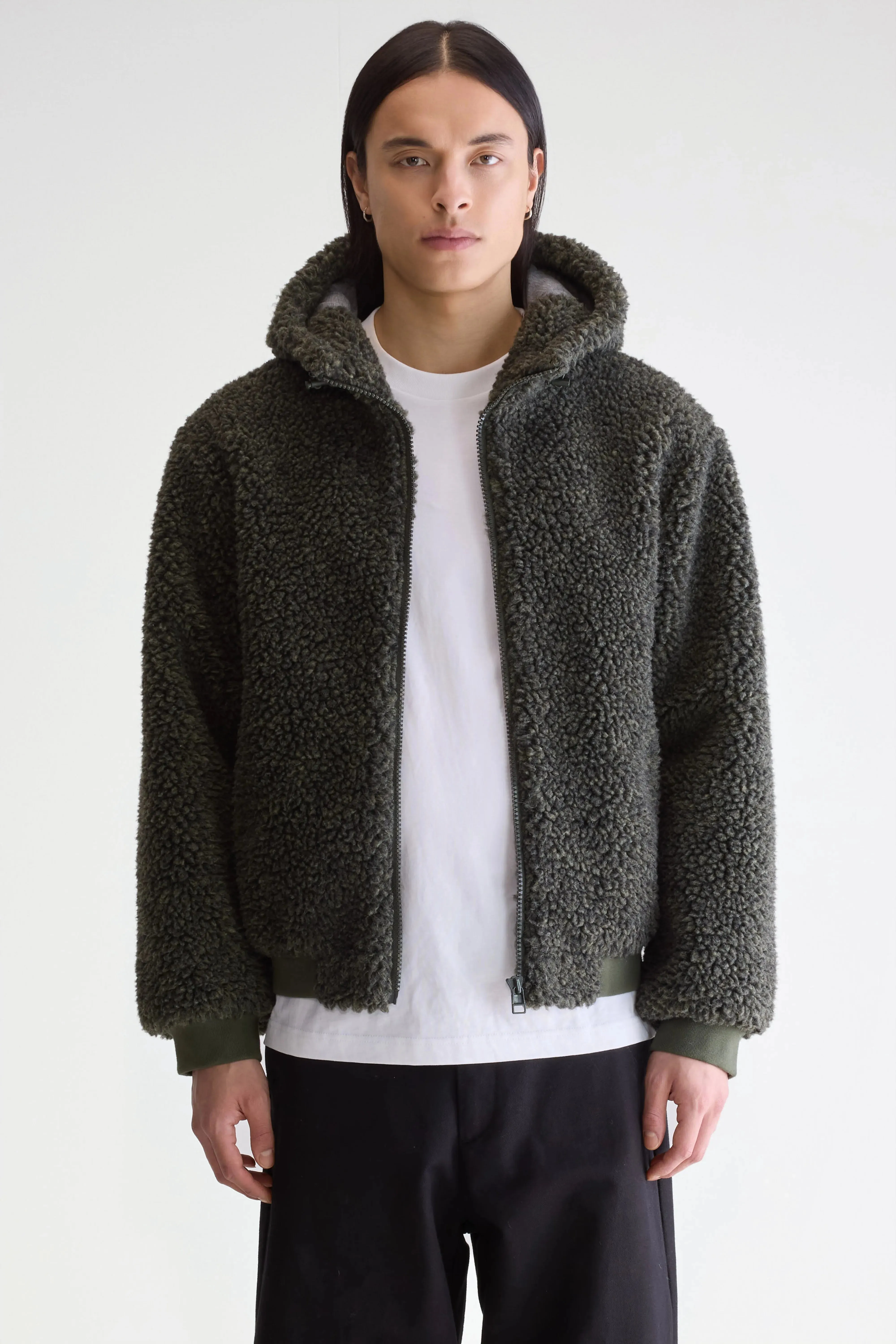 Jake zip-up teddy hoodie  (252 / M / DARK OLIVE) Modern Edge